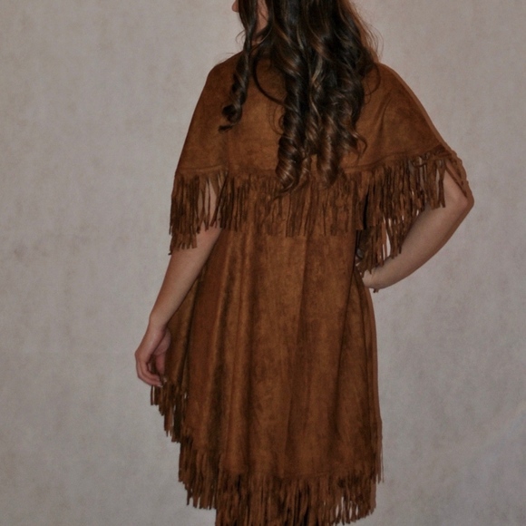 Fringe suede like cape / shawl / kimono / Vest - Picture 4 of 6